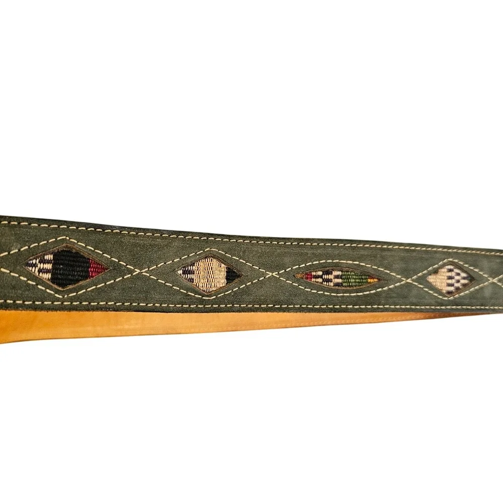 Southwestern Leather Belt Size 40 Green Diamond Inlay Western Boho Ranchcore‎
